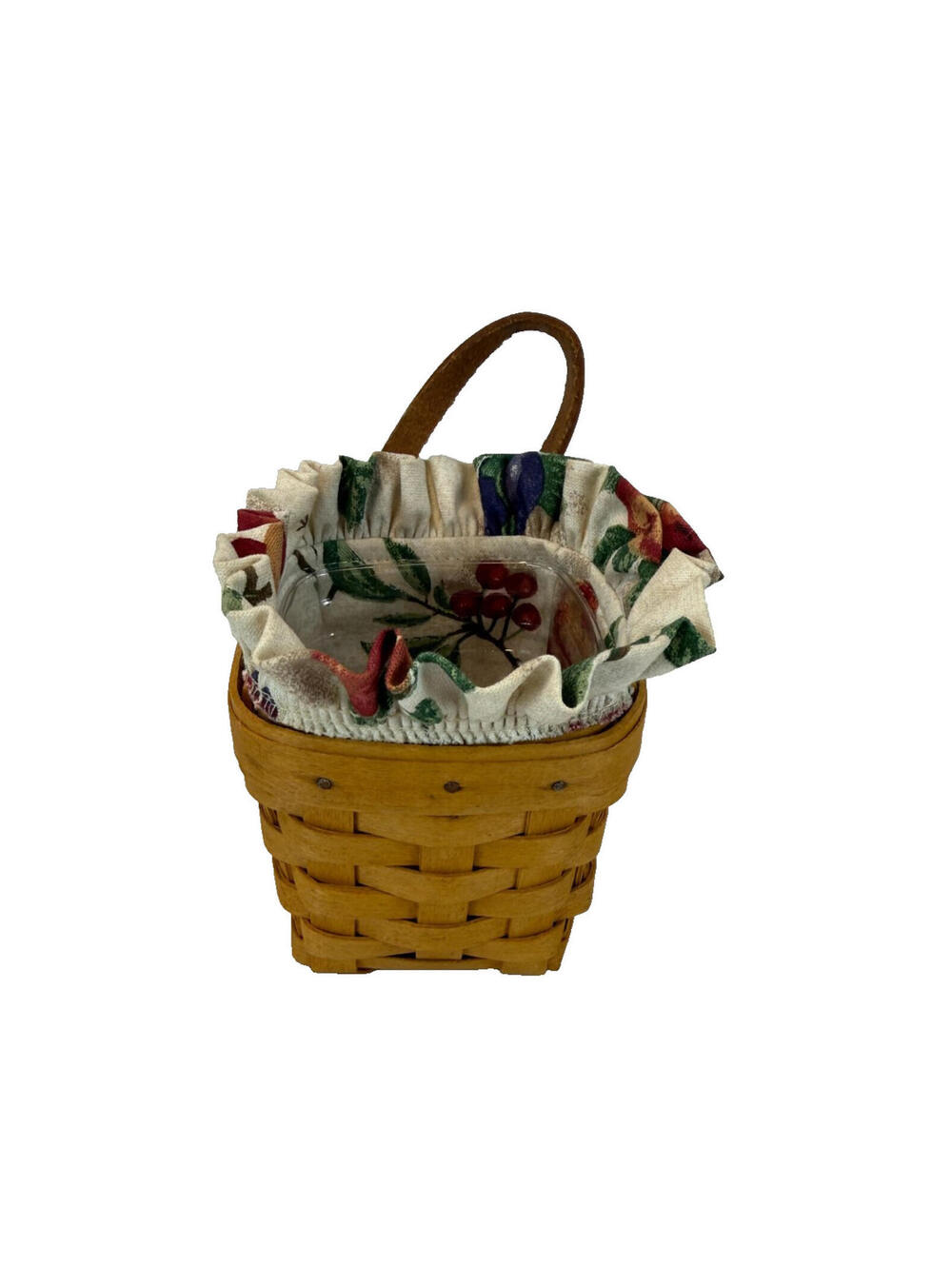 1999 Longaberger Chive Basket w/Fruit Medley Liner & Protector 4"L x 4"W x 4"H